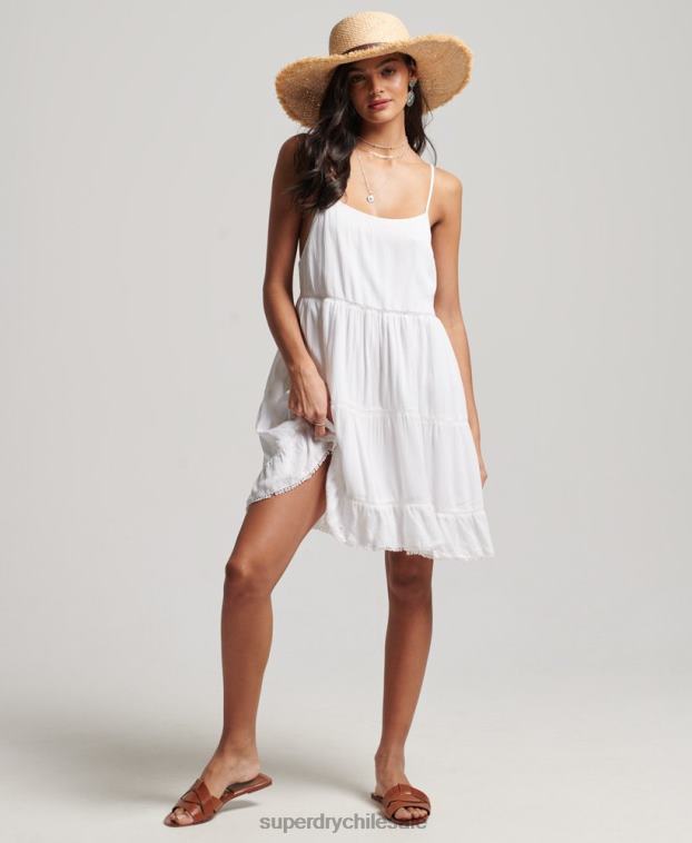 mujer Superdry blanco mini vestido camisero de playa 2R68Z2413