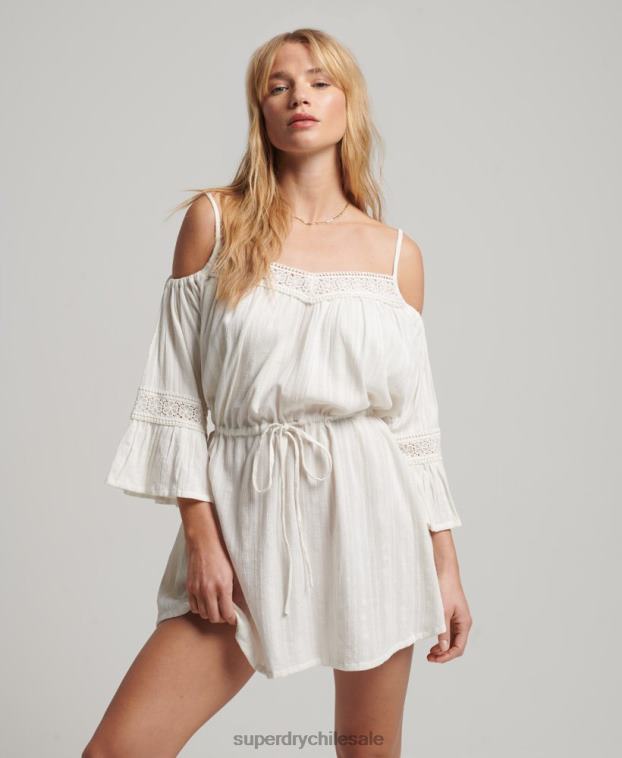 mujer Superdry blanco mini vestido con hombros descubiertos 2R68Z2400
