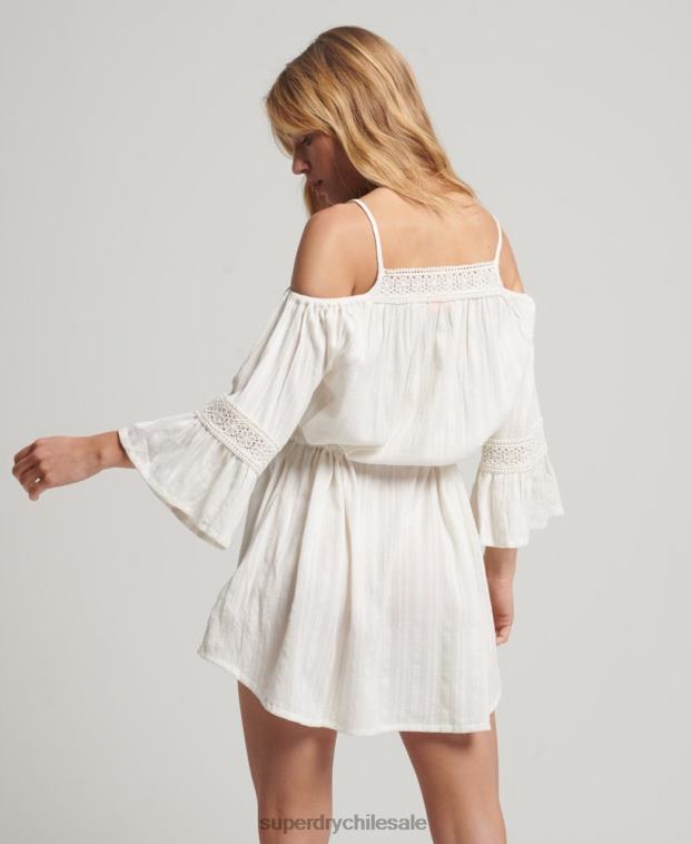 mujer Superdry blanco mini vestido con hombros descubiertos 2R68Z2400
