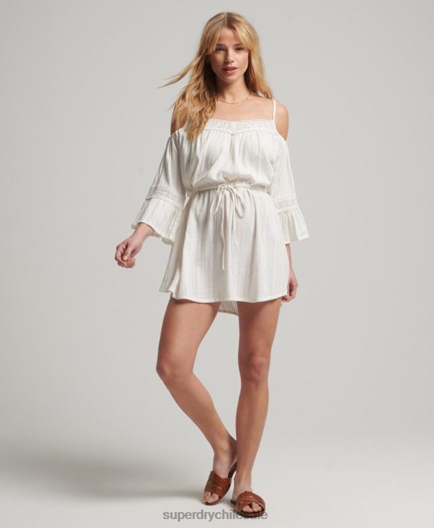 mujer Superdry blanco mini vestido con hombros descubiertos 2R68Z2400