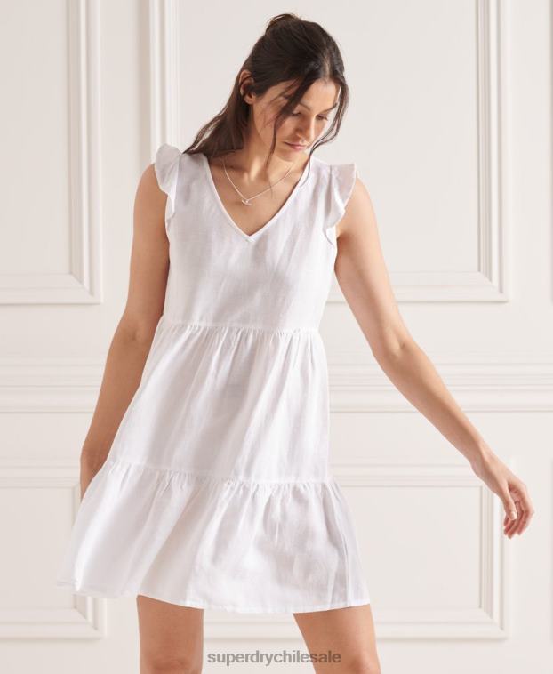 mujer Superdry blanco vestido a capas Tinsley 2R68Z2514