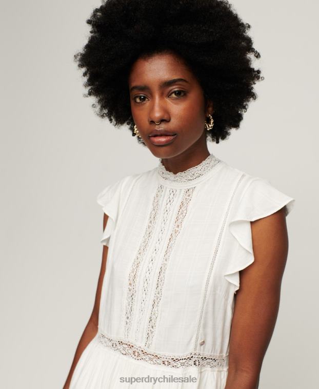 mujer Superdry blanco vestido con mezcla de encaje de studios 2R68Z2368