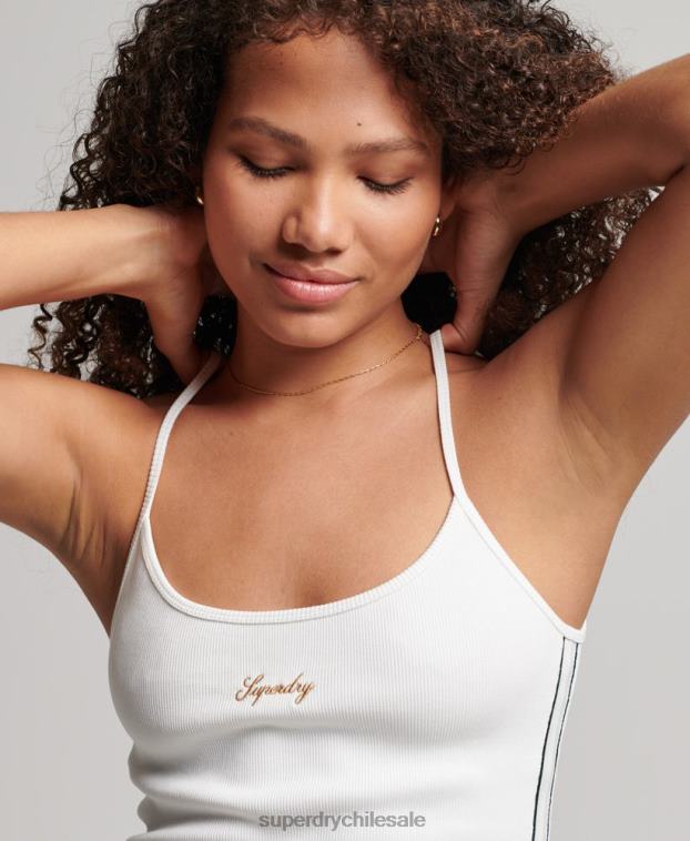mujer Superdry blanco vestido con tiras y logo 2R68Z2458