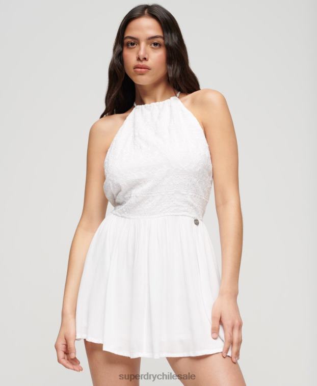 mujer Superdry blanco vestido corto con bordado vintage 2R68Z2383