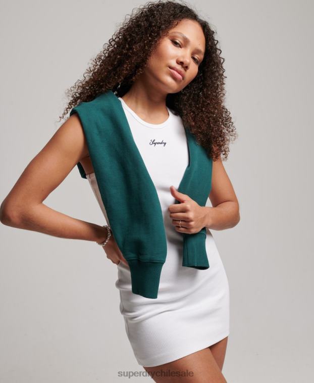 mujer Superdry blanco vestido de tirantes básico con logo de código 2R68Z2472