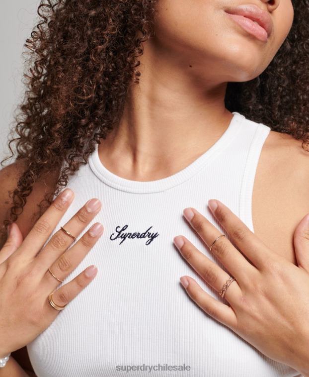mujer Superdry blanco vestido de tirantes básico con logo de código 2R68Z2472