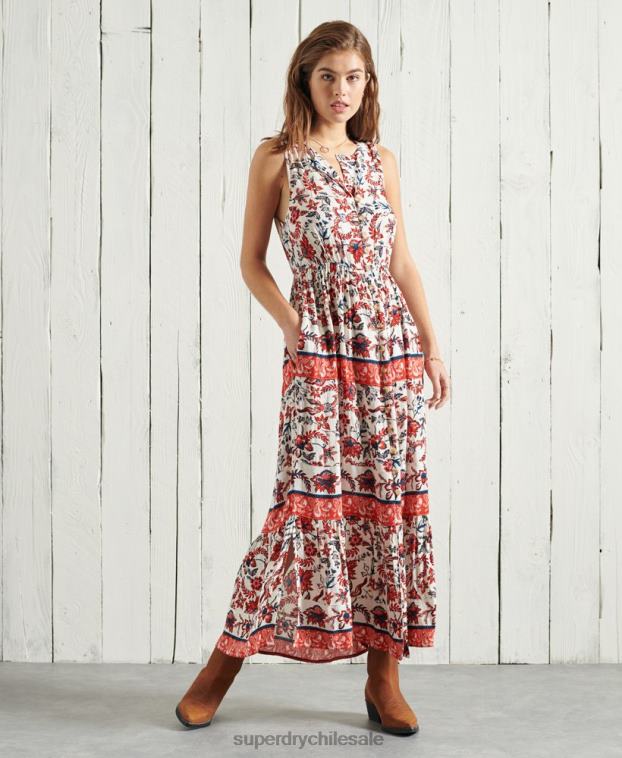 mujer Superdry blanco vestido largo luci 2R68Z6783