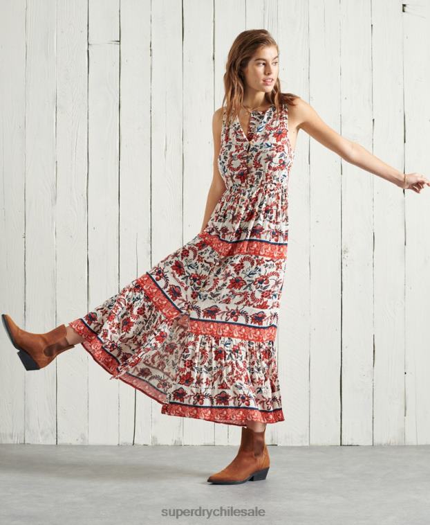 mujer Superdry blanco vestido largo luci 2R68Z6783
