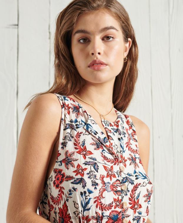 mujer Superdry blanco vestido largo luci 2R68Z6783