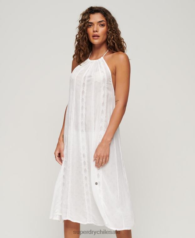 mujer Superdry blanco vestido midi con cuello halter 2R68Z2069