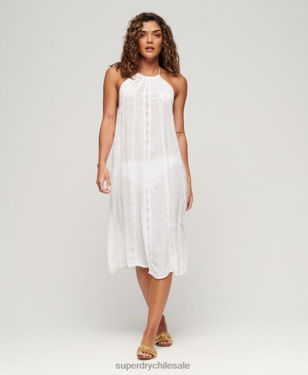 mujer Superdry blanco vestido midi con cuello halter 2R68Z2069