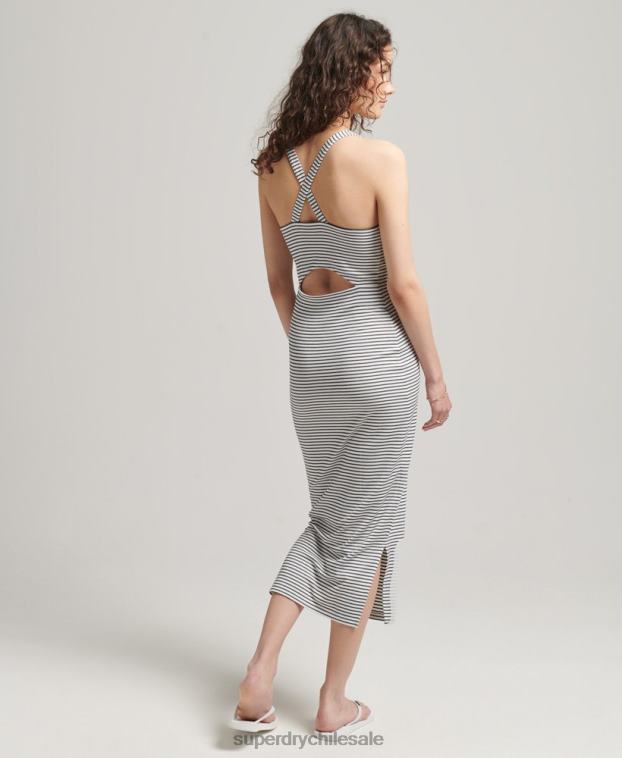 mujer Superdry blanco vestido midi con tirantes en la espalda 2R68Z2530