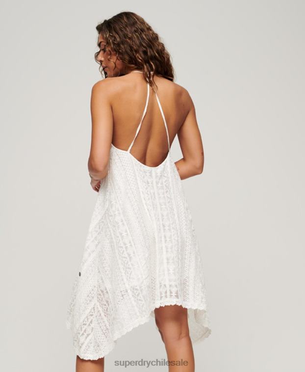 mujer Superdry blanco vestido midi de encaje 2R68Z2058