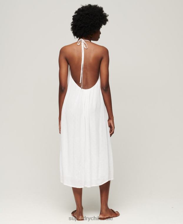 mujer Superdry blanco vestido midi de encaje con cuello halter 2R68Z2073