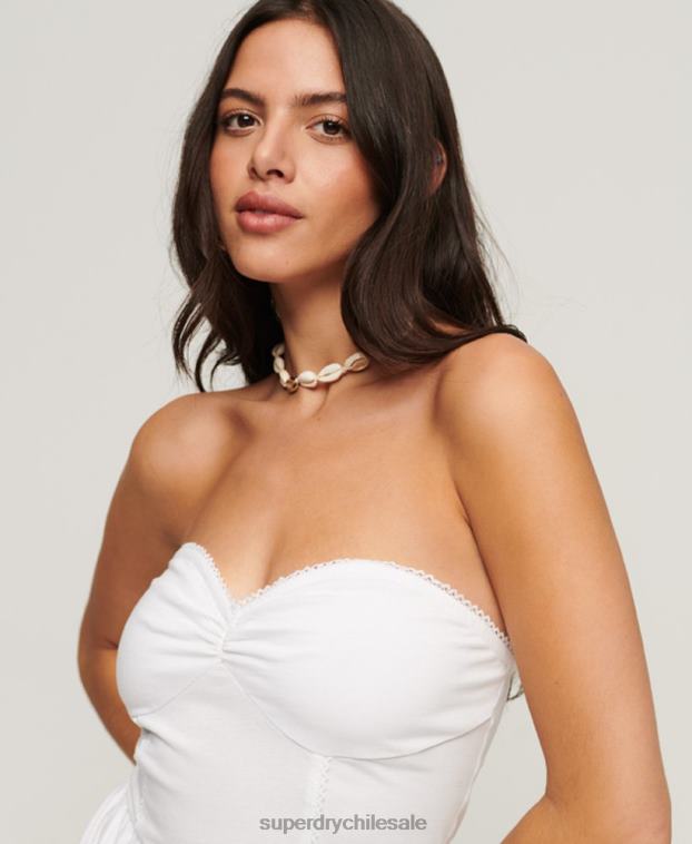 mujer Superdry blanco vestido mini bandeau de encaje de los años 50 2R68Z1998