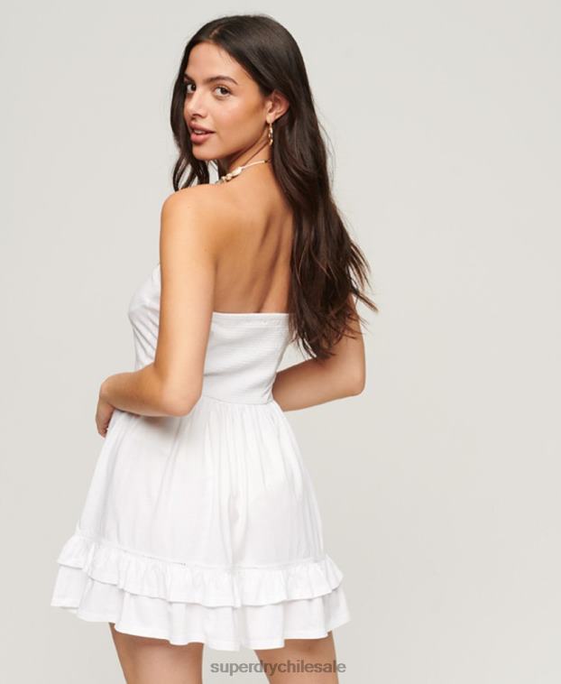 mujer Superdry blanco vestido mini bandeau de encaje de los años 50 2R68Z1998
