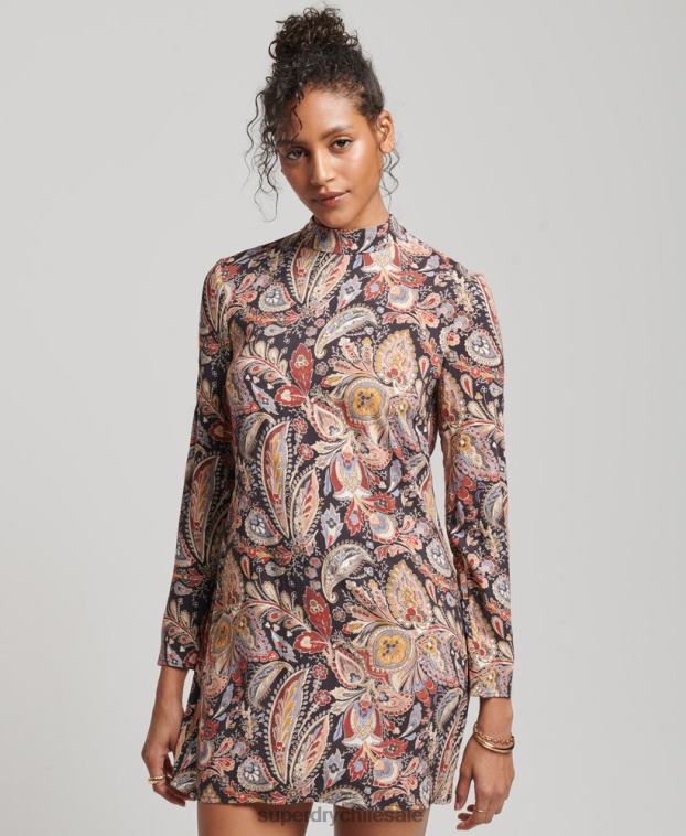 mujer Superdry broncearse mini vestido estampado de manga larga 2R68Z2476