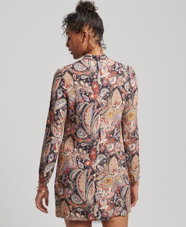 mujer Superdry broncearse mini vestido estampado de manga larga 2R68Z2476