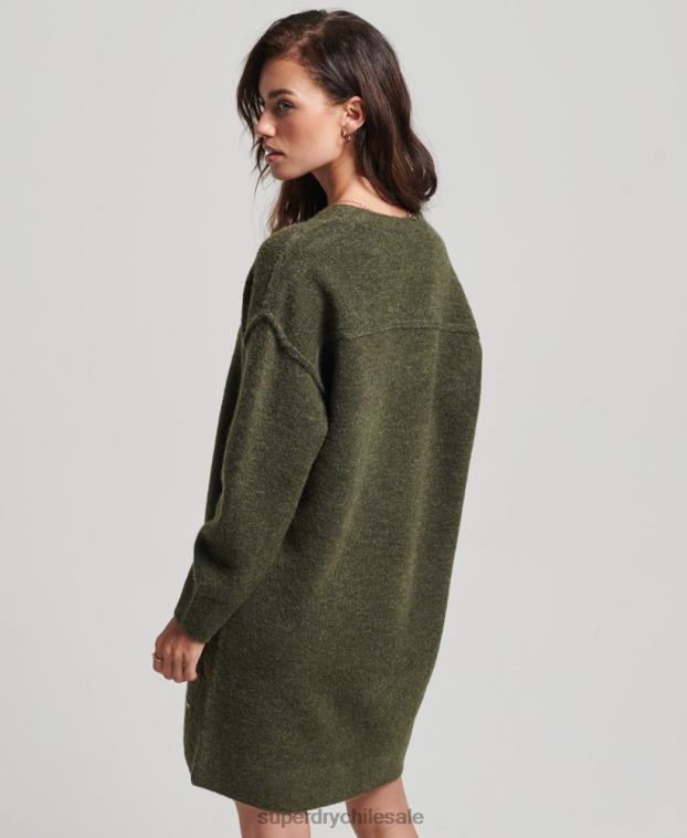 mujer Superdry caqui vestido estilo jersey de punto con cuello en V 2R68Z2443