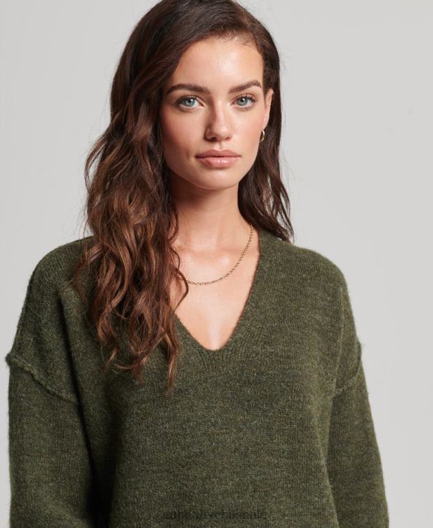 mujer Superdry caqui vestido estilo jersey de punto con cuello en V 2R68Z2443
