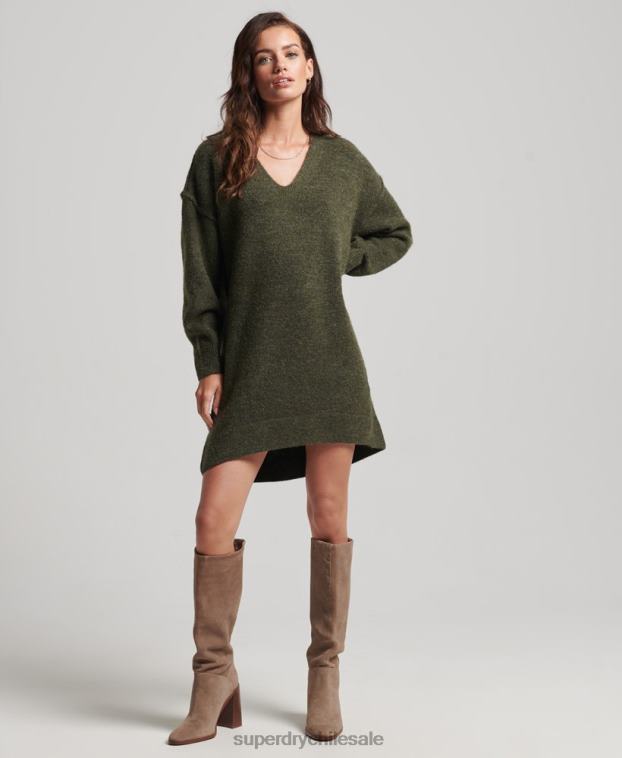 mujer Superdry caqui vestido estilo jersey de punto con cuello en V 2R68Z2443