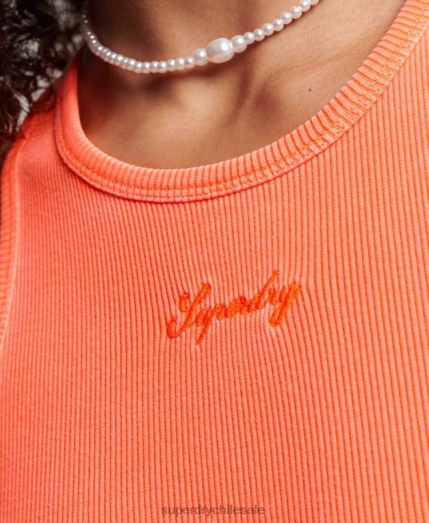 mujer Superdry coral vestido de tirantes básico con logo de código 2R68Z2418
