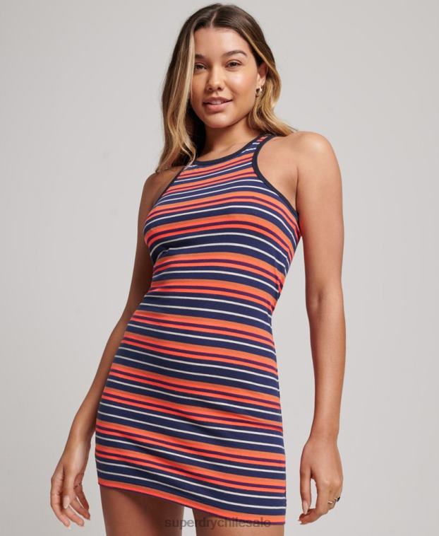 mujer Superdry coral vestido vintage a rayas 2R68Z2399