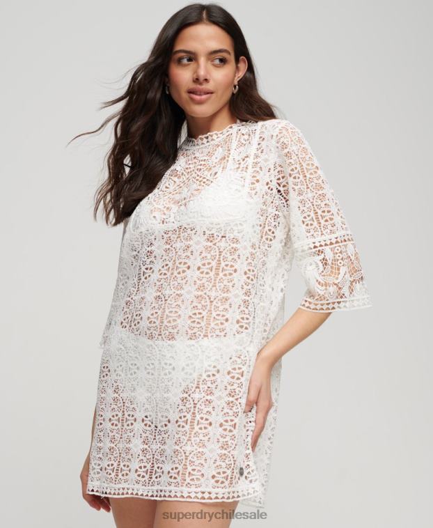 mujer Superdry crema mini vestido de encaje para cubrir la playa 2R68Z1994