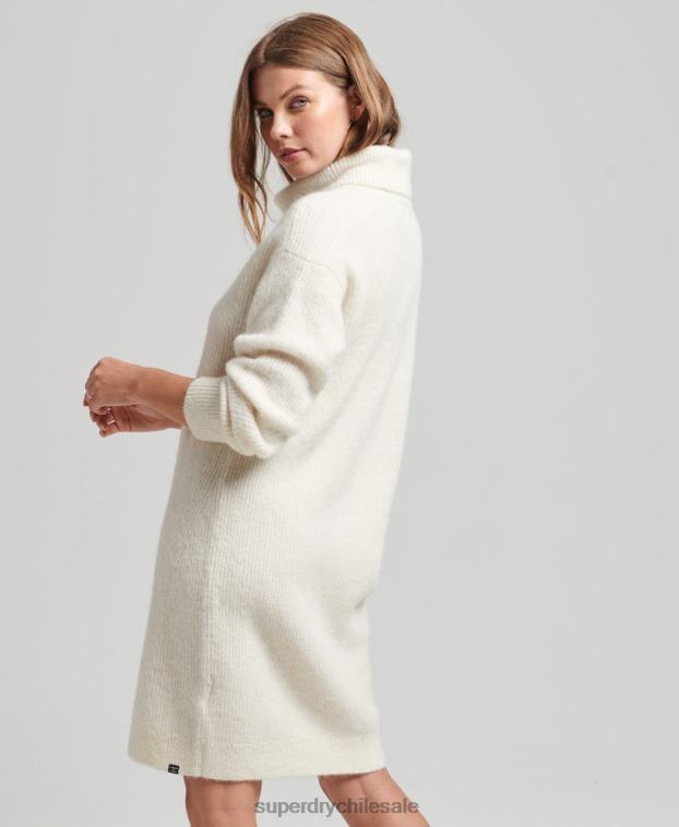 mujer Superdry crema vestido estilo jersey tejido con cuello vuelto 2R68Z2496