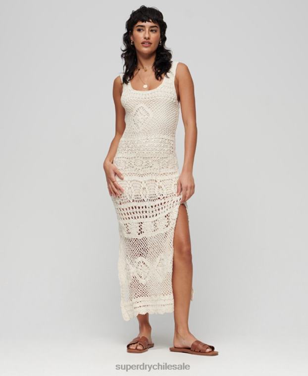 mujer Superdry crema vestido midi de crochet sin mangas 2R68Z2425