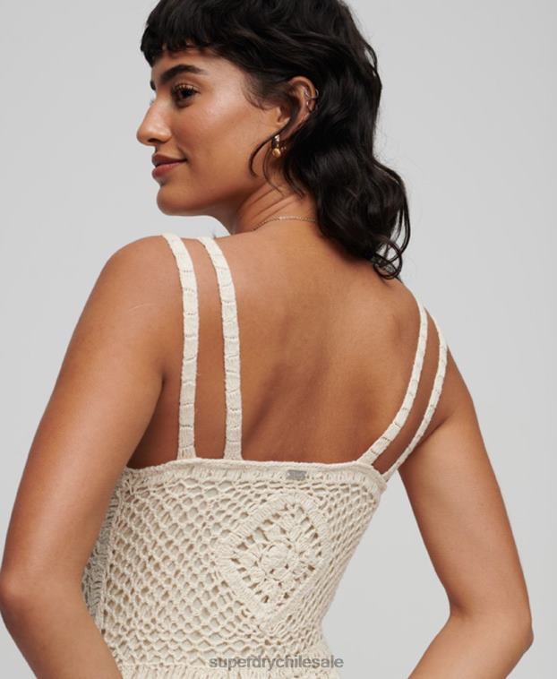mujer Superdry crema vestido midi de crochet sin mangas 2R68Z2425
