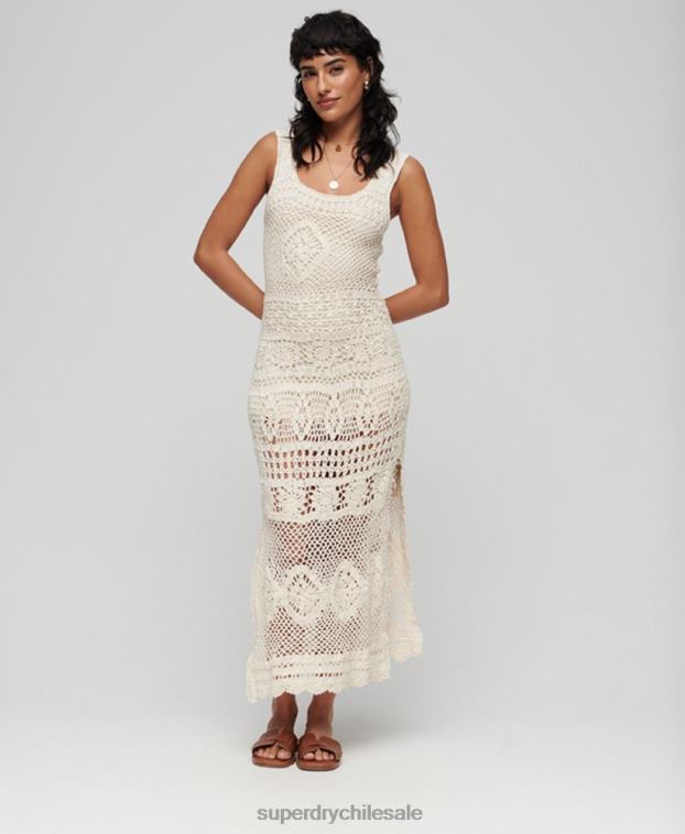 mujer Superdry crema vestido midi de crochet sin mangas 2R68Z2425