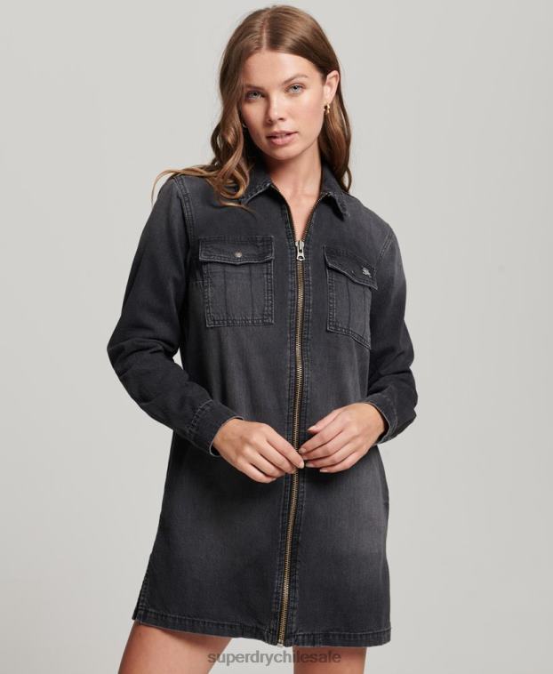 mujer Superdry gris oscuro vestido camisero de mezclilla 2R68Z2506