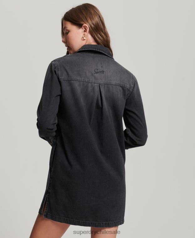 mujer Superdry gris oscuro vestido camisero de mezclilla 2R68Z2506