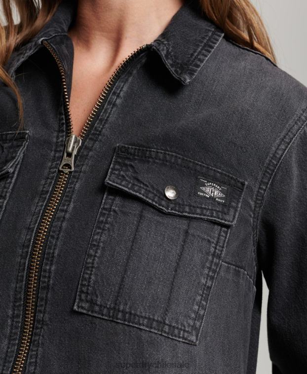mujer Superdry gris oscuro vestido camisero de mezclilla 2R68Z2506