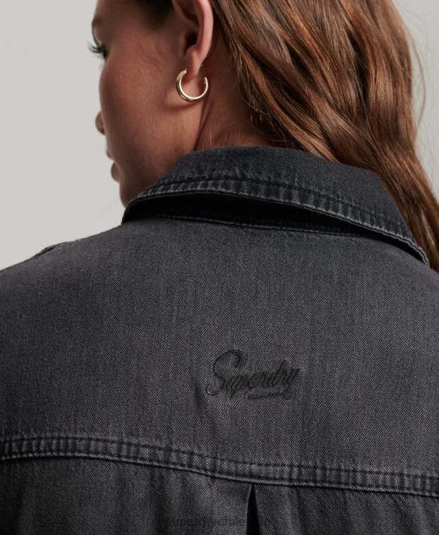 mujer Superdry gris oscuro vestido camisero de mezclilla 2R68Z2506