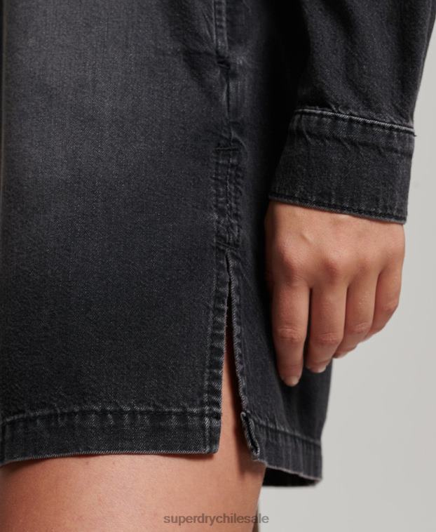 mujer Superdry gris oscuro vestido camisero de mezclilla 2R68Z2506