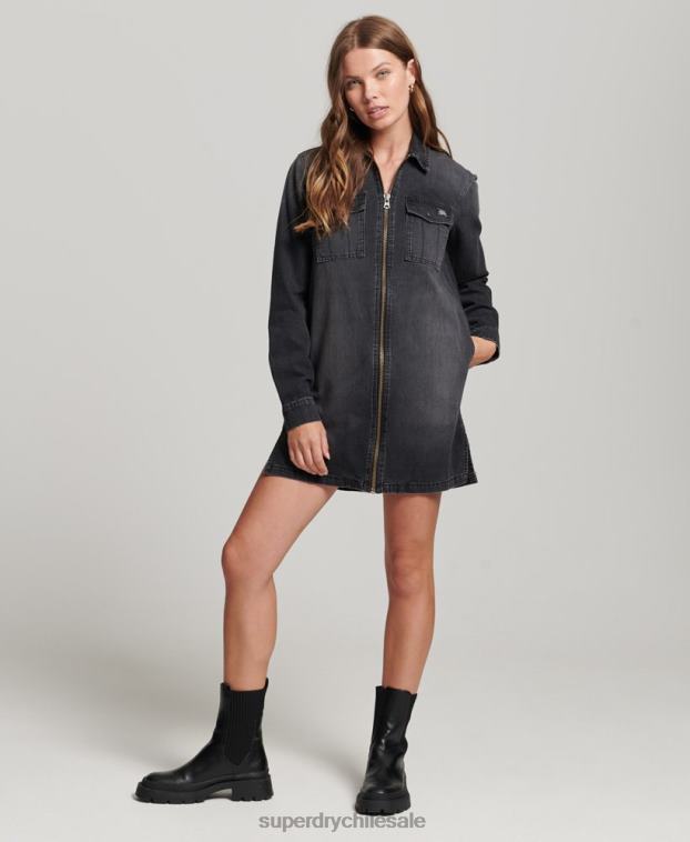 mujer Superdry gris oscuro vestido camisero de mezclilla 2R68Z2506