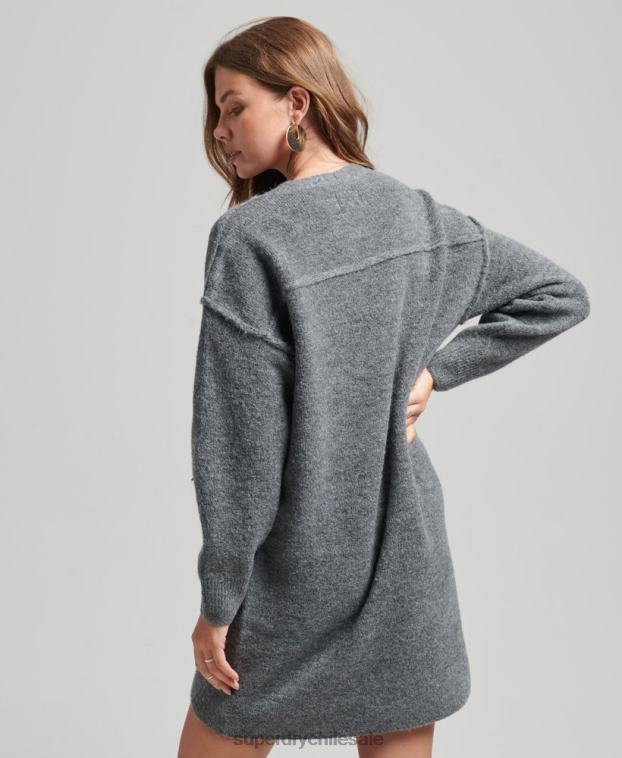 mujer Superdry gris oscuro vestido estilo jersey de punto con cuello en V 2R68Z2442