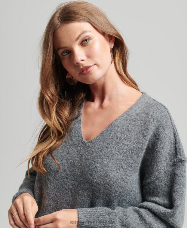 mujer Superdry gris oscuro vestido estilo jersey de punto con cuello en V 2R68Z2442