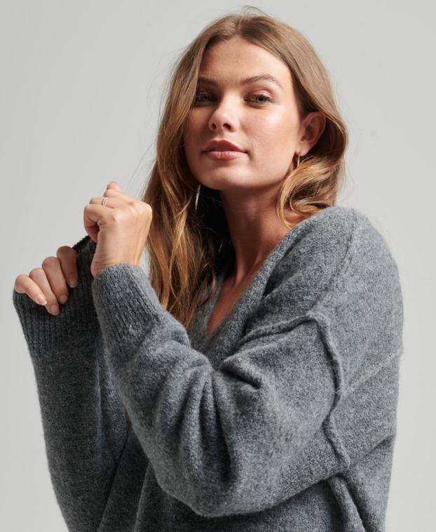 mujer Superdry gris oscuro vestido estilo jersey de punto con cuello en V 2R68Z2442