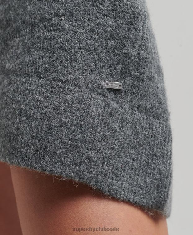 mujer Superdry gris oscuro vestido estilo jersey de punto con cuello en V 2R68Z2442