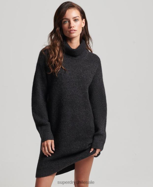 mujer Superdry gris oscuro vestido estilo jersey tejido con cuello vuelto 2R68Z2451
