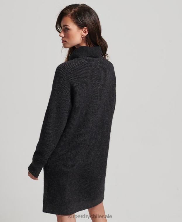 mujer Superdry gris oscuro vestido estilo jersey tejido con cuello vuelto 2R68Z2451
