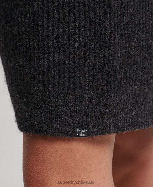 mujer Superdry gris oscuro vestido estilo jersey tejido con cuello vuelto 2R68Z2451