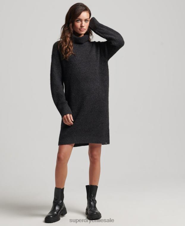 mujer Superdry gris oscuro vestido estilo jersey tejido con cuello vuelto 2R68Z2451