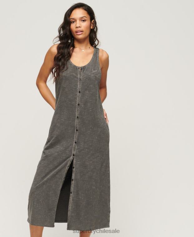mujer Superdry gris oscuro vestido midi vintage con botones 2R68Z2139