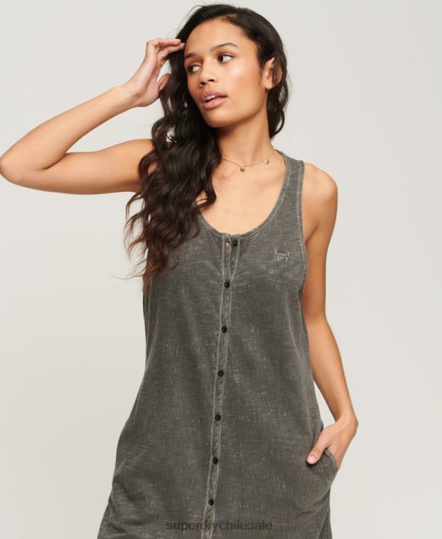 mujer Superdry gris oscuro vestido midi vintage con botones 2R68Z2139