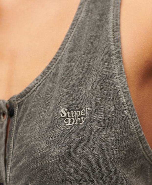 mujer Superdry gris oscuro vestido midi vintage con botones 2R68Z2139