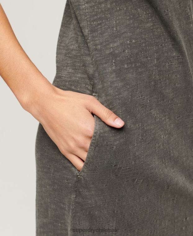 mujer Superdry gris oscuro vestido midi vintage con botones 2R68Z2139